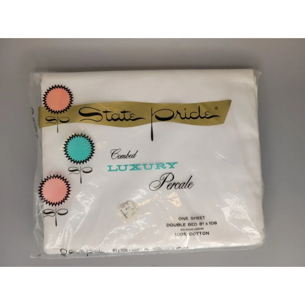 Vtg NOS Statepride Double Bed Flat Sheet Combed Percale Cotton New Old Stock 70s